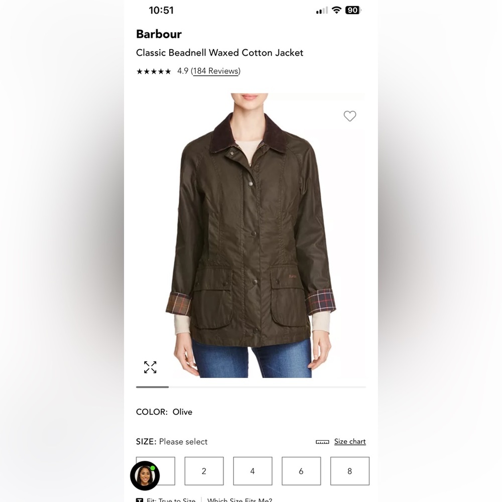 Classic beadnell waxed Barbour olive green